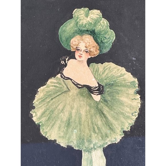 Antique 1904 Painting Can Can Show Girl Artist Signed Green - Picture 6 of 14